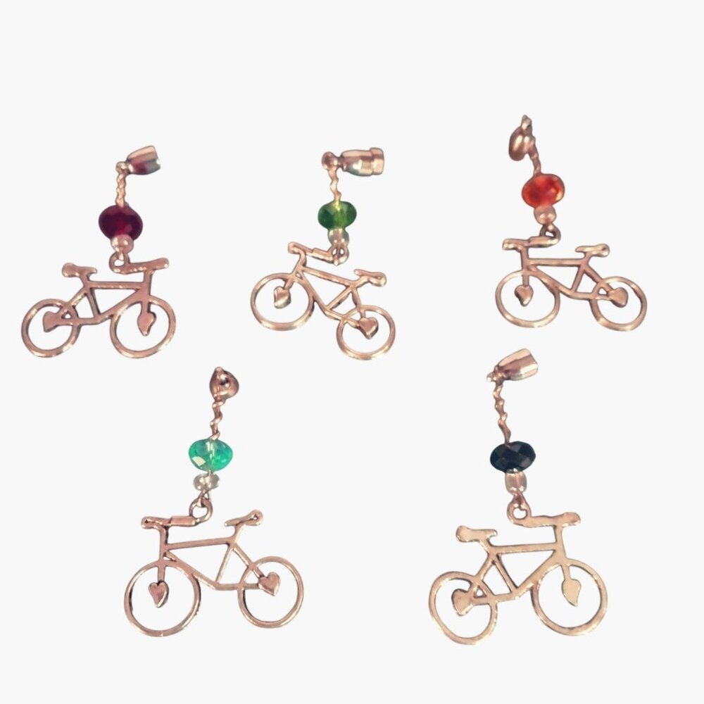 Wine Glass Charms Bicycle Biking Cycling BoozeBling Cocktail Jewelry ID Set 5